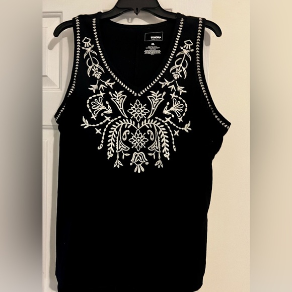 Sonoma Black w/  White Floral Design Sleeveless Cool Size XL - Picture 1 of 5